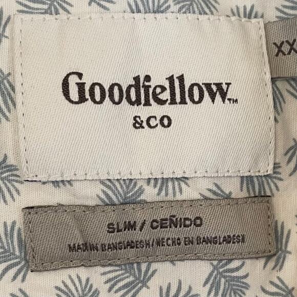 Goodfellow & Co. Cotton Palm Leaf Short Sleeve Button Down Shirt White Blue XXL - Picture 6 of 10